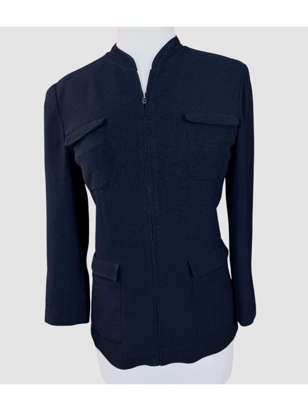 Gaultier Milano Long Sleeve Full Zip Black Crepe VTG Jacket Front Pockets Sz 8